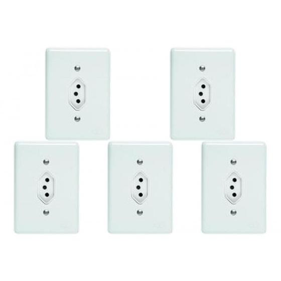 Imagem de Kit C/5 - Conjunto Perlex''Branca''Com Placa(1Tomada 10A)...