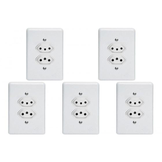 Imagem de Kit C/5 - Conjunto Perlex''Branca''Com Placa(2Tomadas 20A) ...