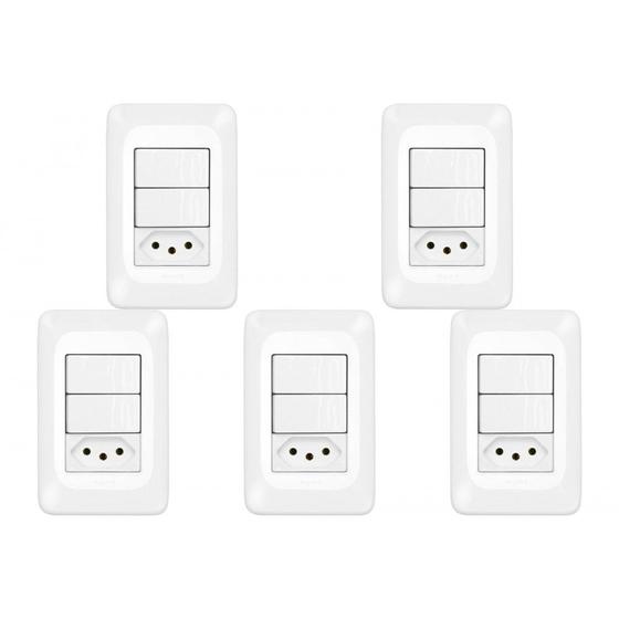 Imagem de Kit C/5 - Conjunto Pial Pop 4X2 Branco Com Placa (2Simple...