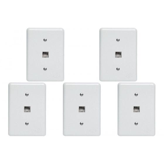 Imagem de Kit C/5 - Conjunto Tomada Fone Perlex''Branca''Com Placa(...