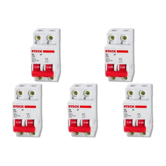 Imagem de Kit C/5 - Disjuntor Steck Din Bipolar 20A Sd62 C Sdd62C20