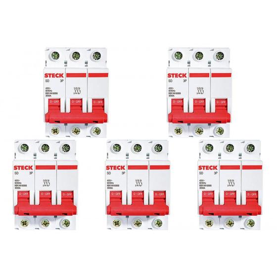 Imagem de Kit C/5 - Disjuntor Steck Din Tripolar 20A Sd63 C 3Ka