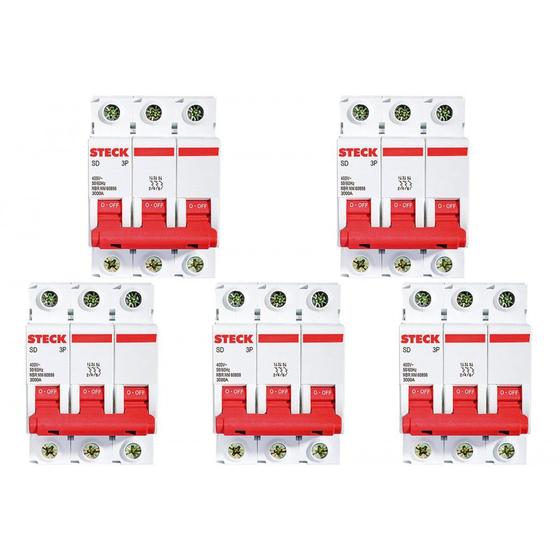 Imagem de Kit C/5 - Disjuntor Steck Din Tripolar 50A Sd63 C 3Ka