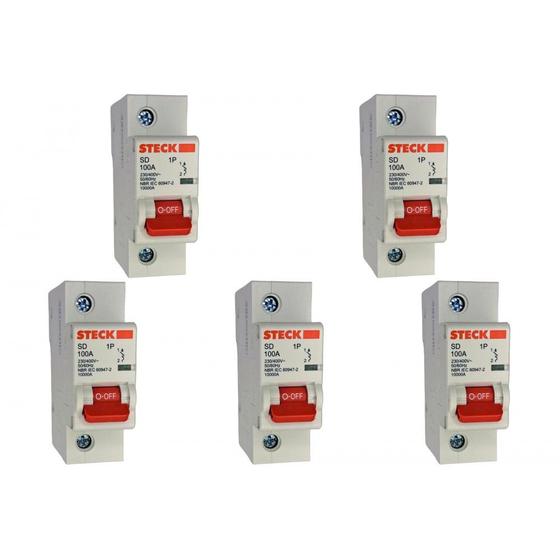 Imagem de Kit C/5 - Disjuntor Steck Din Unipolar100A Sd1 C  Sdd1C100