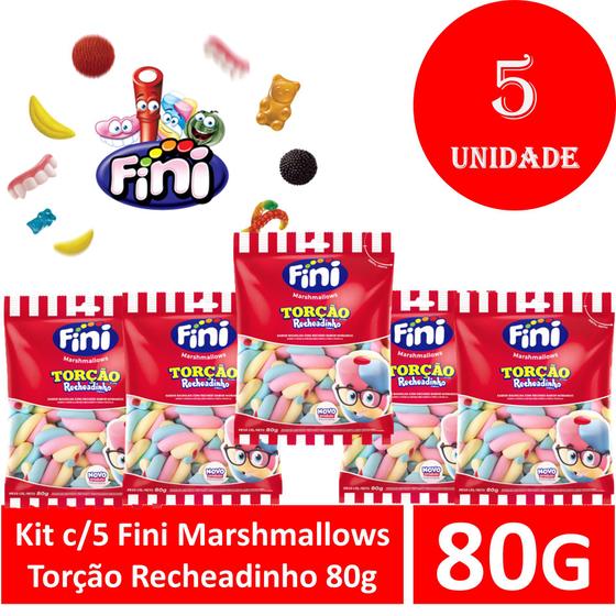 Imagem de Kit c/5  Fini Marshmallows Torção Recheadinho 80g