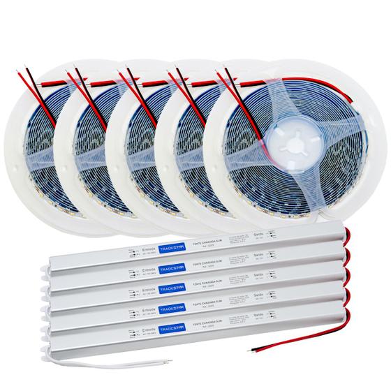 Imagem de Kit C/ 5 Fita Led 5 Fonte 2835 5M 120 Led 12v Ip20 10w 3000K
