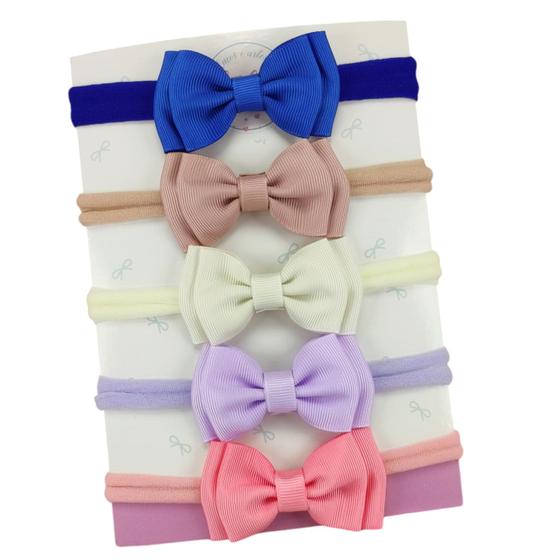 Imagem de Kit c/5 Lacinhos Tiara Faixinha Meia de Seda Slim Bebê Meninas