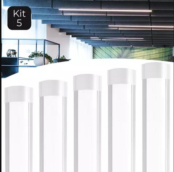 Kit c/5 Luminaria Led Linear Calha Slim Sobrepor 18w 6500k - Bivolt Menor preço em Kit c/5 Luminaria Led Linear Calha Slim Sobrepor 18w 6500k - Bivolt