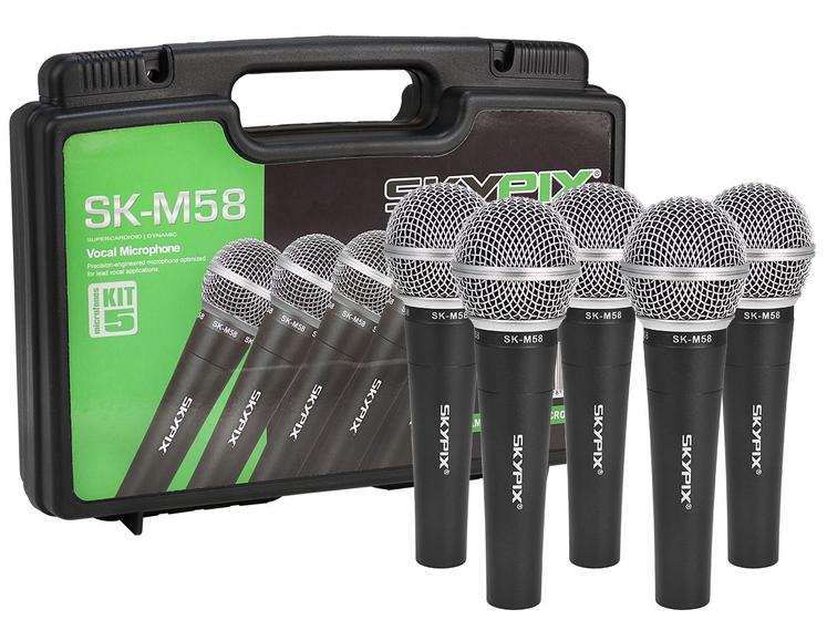 Imagem de Kit C/ 5 Microfones Profissionais Skypix Sm58a Com Maleta Cor Preto