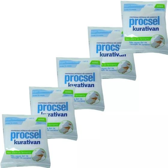 Imagem de Kit C/ 5 pacotes. De Compressa Cirúrgica Estéril  Não Aderente  PROCSEL