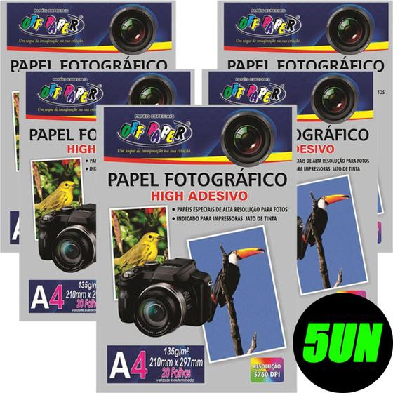 Imagem de Kit C/ 5 Papel Fotográfico High Adesivo A4 135g - 100 Folhas