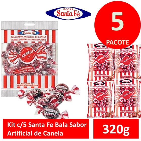 Imagem de Kit c/5 Santa Fe Bala Sabor Artificial de Canela 600g