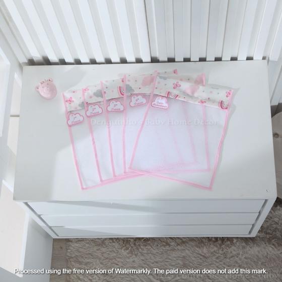 Imagem de Kit c/ 5 Saquinhos Maternidade em Tule com zíper e viés Diversas Estampas + Tags Bordados - Coleção Nuvem