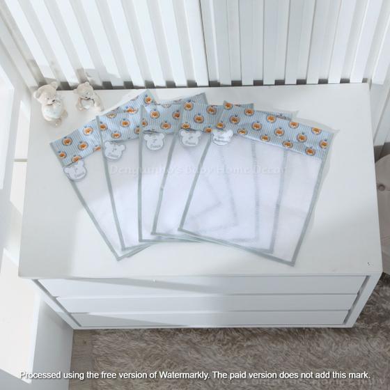 Imagem de Kit c/ 5 Saquinhos Maternidade em Tule com zíper e viés Diversas Estampas + Tags Bordados - Coleção Ted