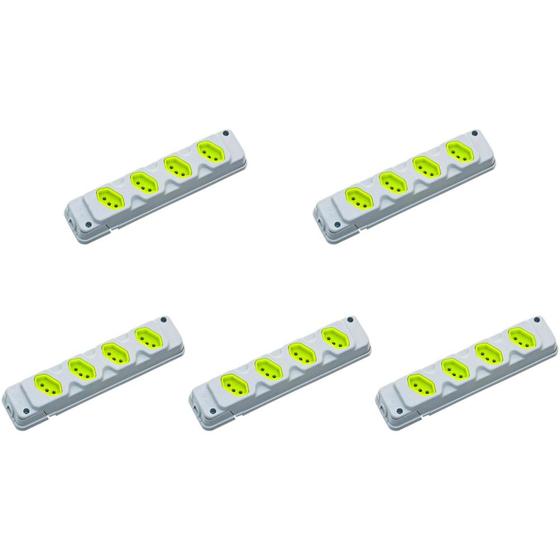 Imagem de Kit C/5 - Tomada Barra Fiolux Quadrupla 2Polos+T20A Cinza