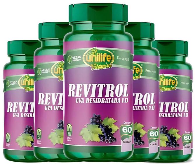 Imagem de Kit C/ 5 Un De Sem. Uva Revitrol Resveratrol Premium 500mg 300 Caps