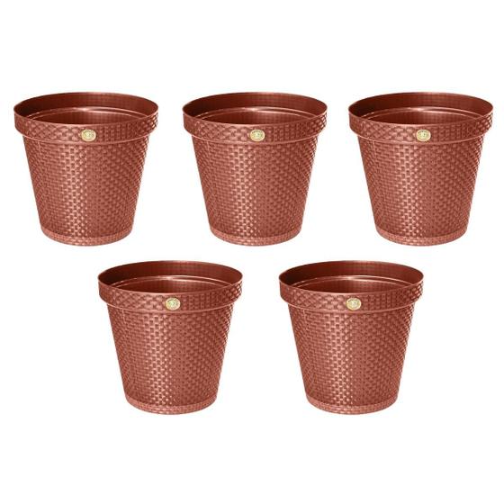 Imagem de Kit c/ 5 vaso redondo rattan terracota 20lt anti dengue