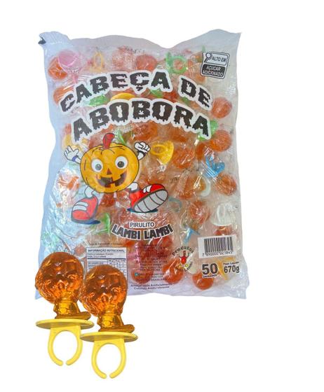 Imagem de Kit c/ 50 Pirulitos Cabeça de Abóbora c/ Anel Doces Festas