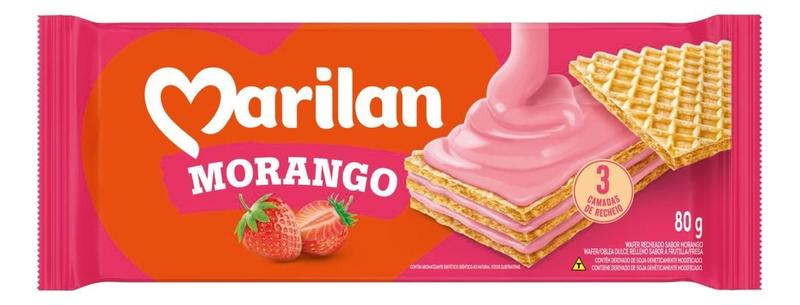 Imagem de Kit c/ 6 Biscoito Wafer Recheio Morango Marilan 80g