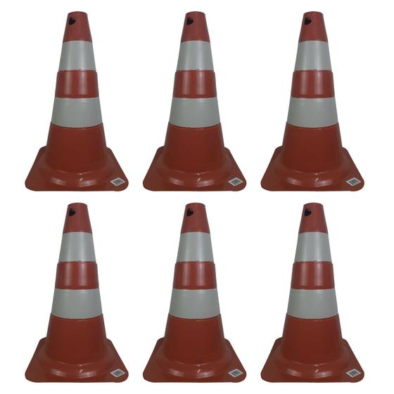 Imagem de Kit C/6 Cones de Sinalização Transito Laranja/Branco PLT50cm