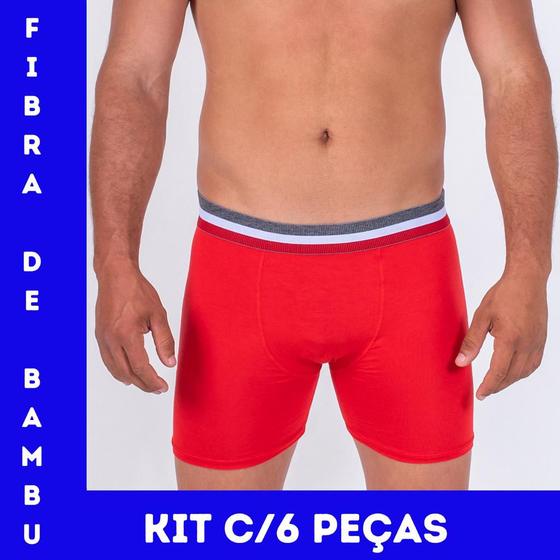 Imagem de Kit C/6 Cueca Box Fibra De Bambu Respirável Boxer Long Leg