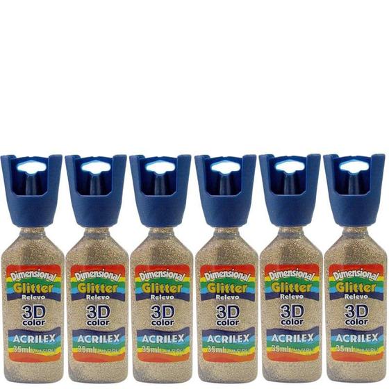 Imagem de Kit C/6 Dimensional Glitter Rel3D 215 Champagne Acrilex 35Ml