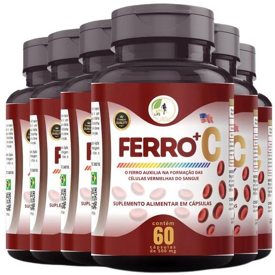 Imagem de KIT C/6 Ferro Vitamina C Quelado Premium 60 Cáps - Fits Life