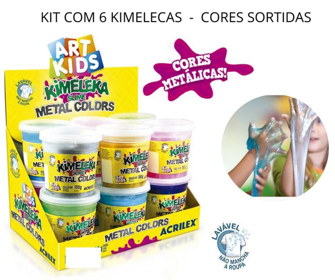 Imagem de Kit C/ 6 Kimelecas Presente Crianças Kimeleka Metal Slime Acrilex Geleca  Amoeba Geleinha Massinha
