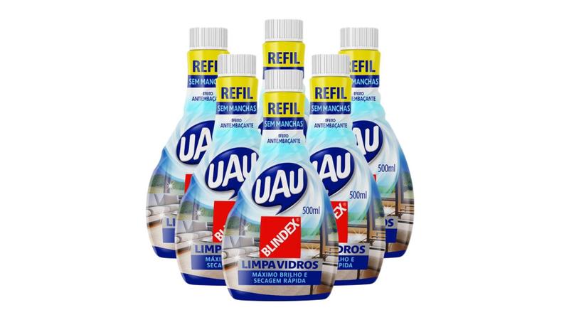 Imagem de Kit c/ 6 Limpa Vidros Uau Blindex Sem Manchas - Refil 500ml