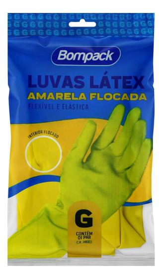 Imagem de Kit c/ 6 Luva Multiuso Flocada Latex Amarela Bompack G