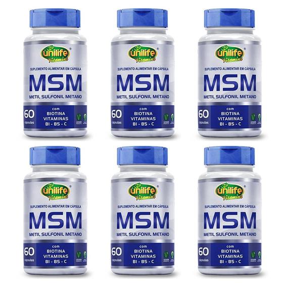 KIT C/ 6 MSM C/ BIOTINA VIT B1, B5 e C 60 Cáps UNILIFE Biotina