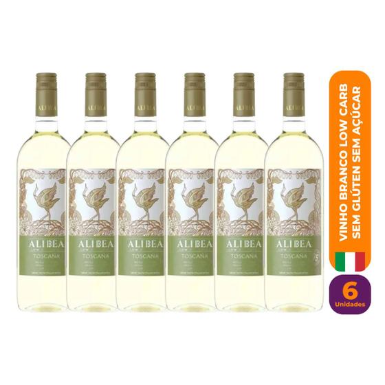 Imagem de Kit c/ 6 Vinho Branco Vegano Toscana Low Carb Sem Açúcar Sem Glúten 750ml Alibea