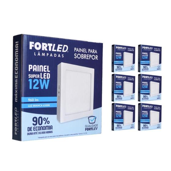 Imagem de Kit C/ 7 Painéis Plafon Slim de Sobrepor Led 12w Quadrado 6500k - Fortled