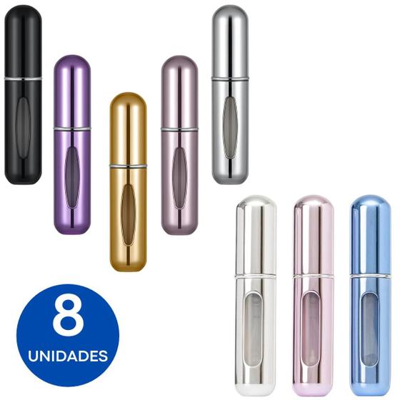 Imagem de Kit C/ 8 Porta Perfume Mini Frasco 5ml Recarregável Para Viagem Portátil