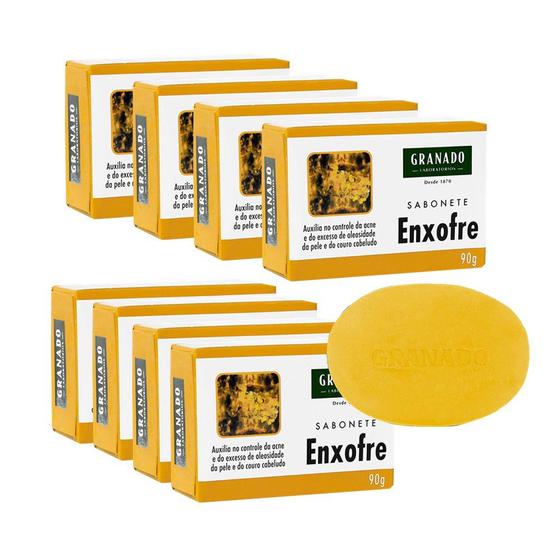 Imagem de Kit c/8 Sabonetes em Barra 90g Enxofre p/ Acne e Oleosidade Pele e Couro Cabeludo Granado
