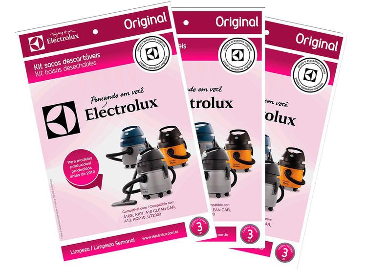 Imagem de Kit c/ 9 Sacos Originais p/ Aspiradores Electrolux: A10S, A10T, A10 CleanCar, A13 e GT2000 (CSE09)
