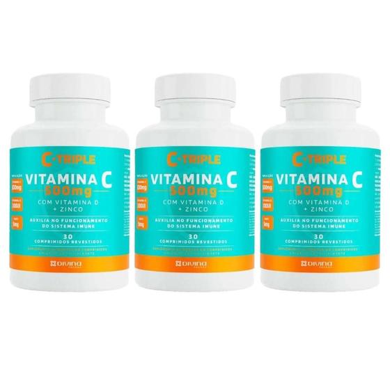 Imagem de Kit C-Triple Vitamina C 500mg Com 3 Potes De 30 Comprimidos Cada