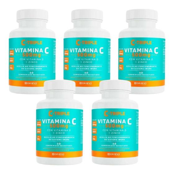 Imagem de Kit C-Triple Vitamina C 500mg Com 5 Potes De 30 Comprimidos Cada