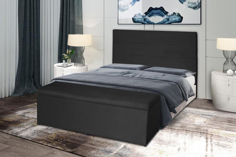 Imagem de Kit Cabeceira 100Cm p/ Cama Box Solteiro + Baú 100Cm Calçadeira Estofada Helena Suede Preto