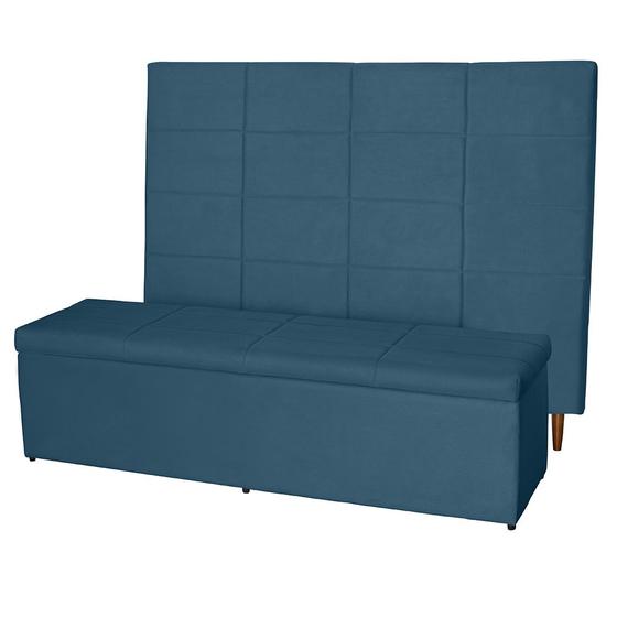 Imagem de Kit Cabeceira 100Cm p/ Cama Box Solteiro + Baú 100Cm Calçadeira Estofada Raissa Suede Azul Royal