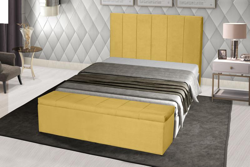 Imagem de Kit Cabeceira 100Cm p/ Cama Box Solteiro + Baú 100Cm Calçadeira Estofada Vitória Suede Amarelo