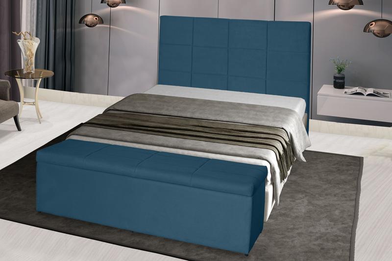 Imagem de Kit Cabeceira 138Cm p/ Cama Box Casal + Baú 138Cm Calçadeira Estofada Raissa Suede Azul Royal