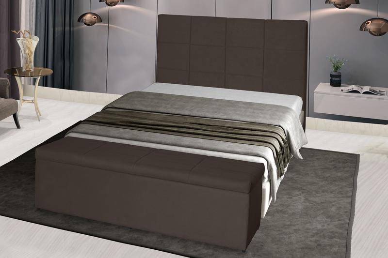 Imagem de Kit Cabeceira 138Cm p/ Cama Box Casal + Baú 138Cm Calçadeira Estofada Raissa Suede Marrom Escuro