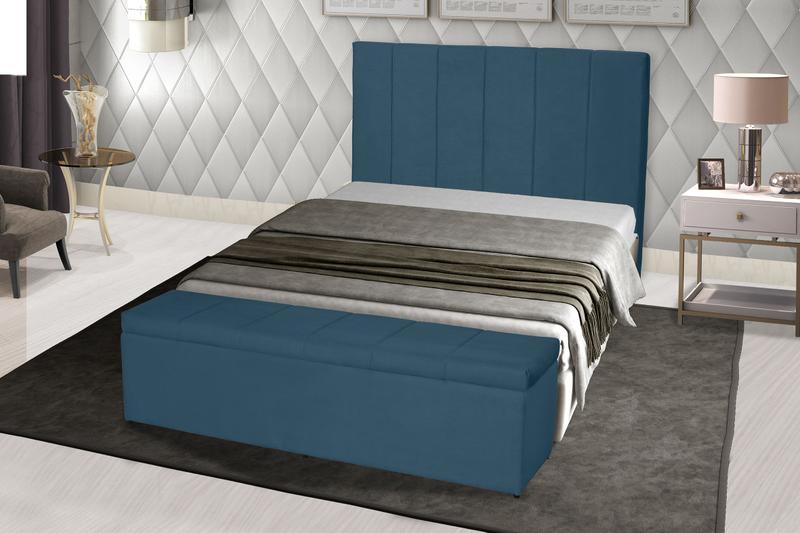 Imagem de Kit Cabeceira 158Cm p/ Cama Box Queen + Baú 158Cm Calçadeira Estofada Vitória Suede Azul Royal