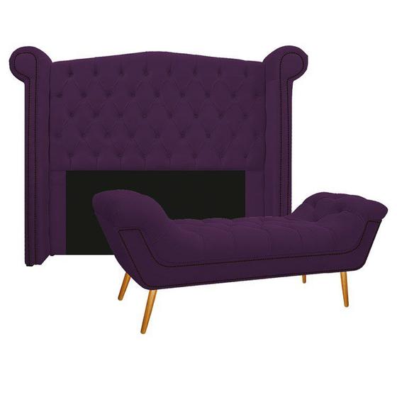 Imagem de Kit Cabeceira 160 cm Suede + Calçadeira Madrid Roxo