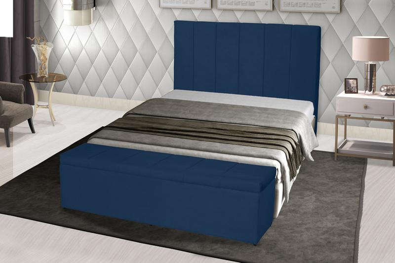 Imagem de Kit Cabeceira 193Cm p/ Cama Box King + Baú 193Cm Calçadeira Estofada Vitória Suede Azul Marinho