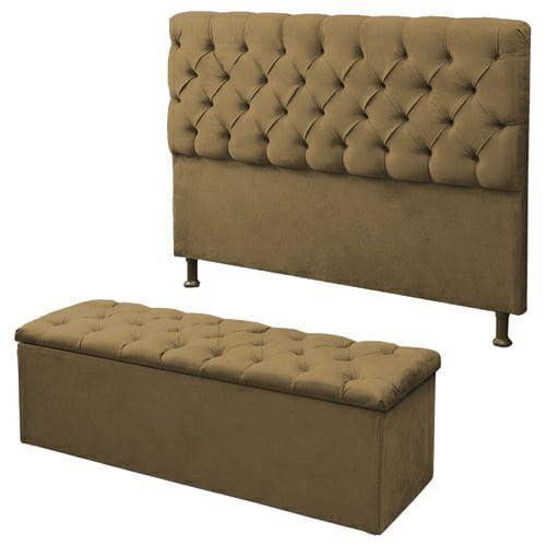 Imagem de Kit Cabeceira Alice+ Calçadeira Itália Casal 140 CM Suede Camurça - D A Decor