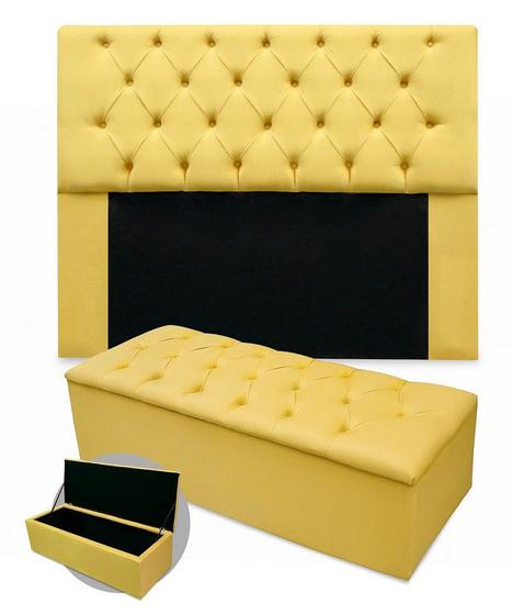 Imagem de Kit cabeceira anjos casal mais calçadeira 140cm suede amarelo