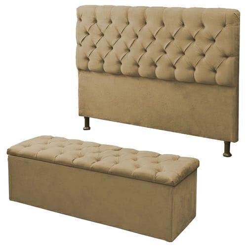 Imagem de Kit Cabeceira Baby + Calçadeira Itália Queen 160 CM Suede Bege - D A Decor