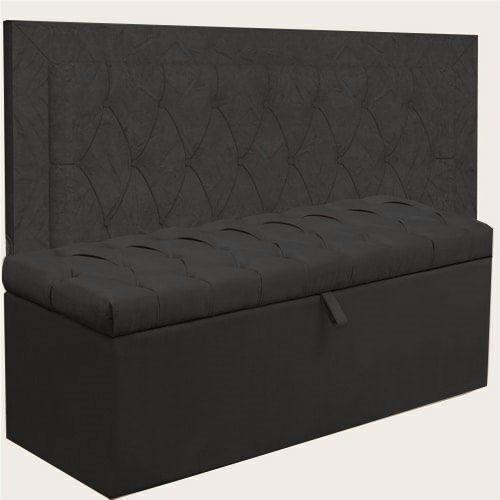 Imagem de Kit Cabeceira Bianca + Calçadeira Itália Solteiro 90 CM Suede Preto - D A Decor